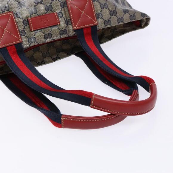 GUCCI GG Crystal Sherry Line Tote Bag Coated Canvas Red Navy - Picture 7 of 13